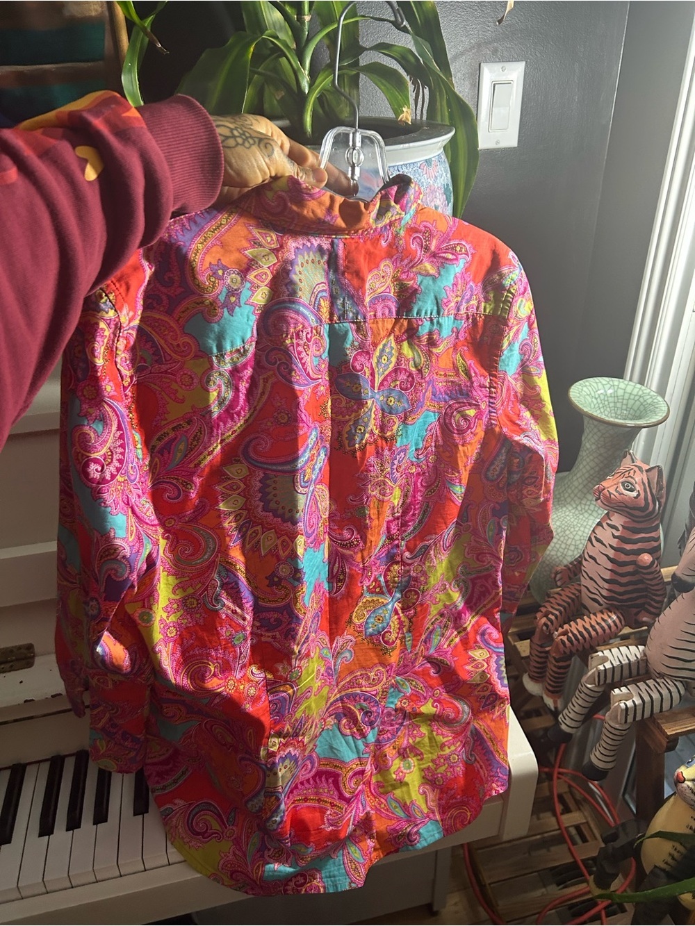 Chaps Colorful Paisley Button Front Shirt Blouse Cotton Size M - Picture 6 of 11